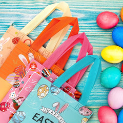 6PCS Easter Gift Bags Reusable Tote Bags Grocery Shopping Bunny Egg Totes