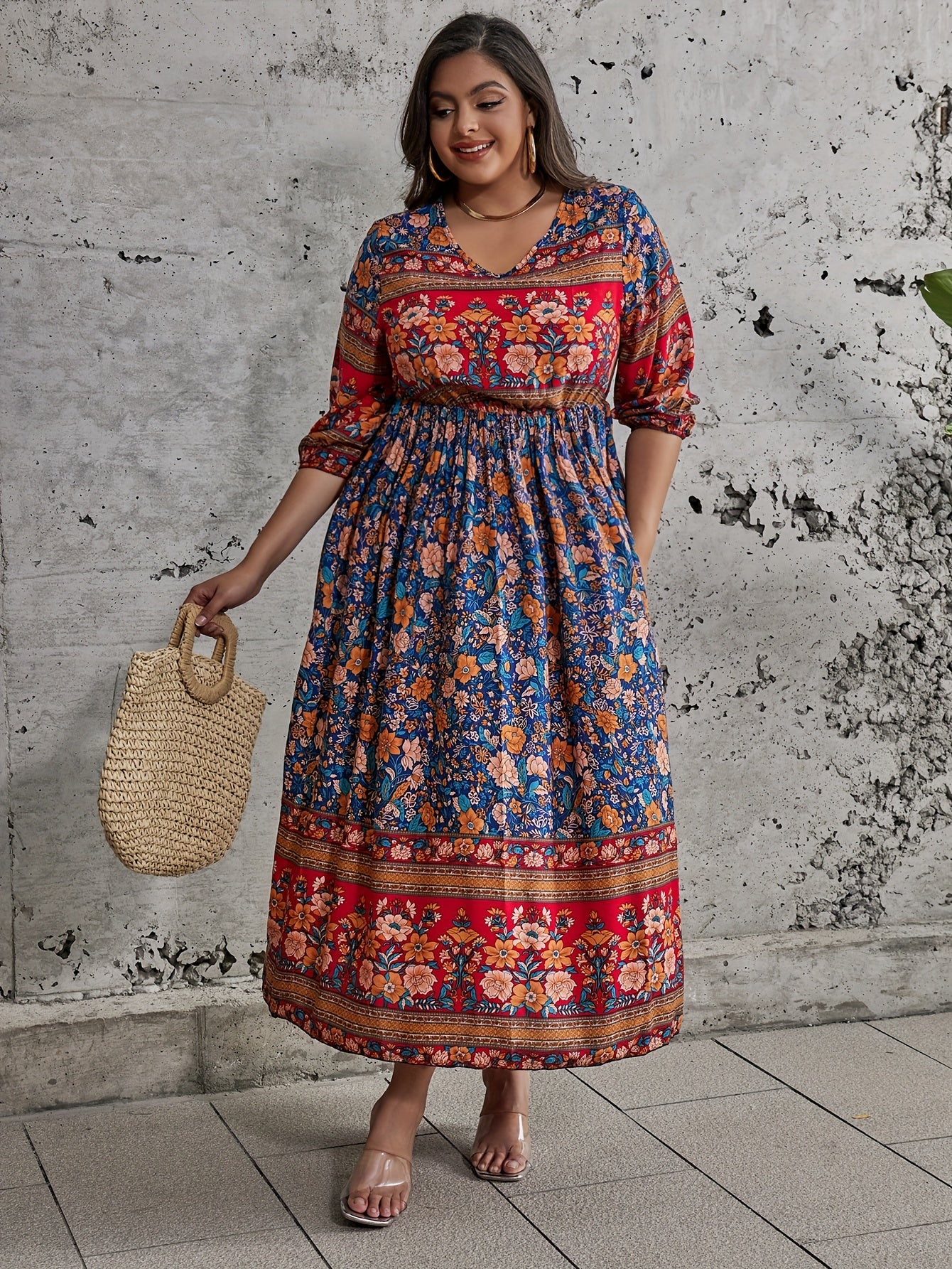  Ethnic Style Floral Print Maxi Dress