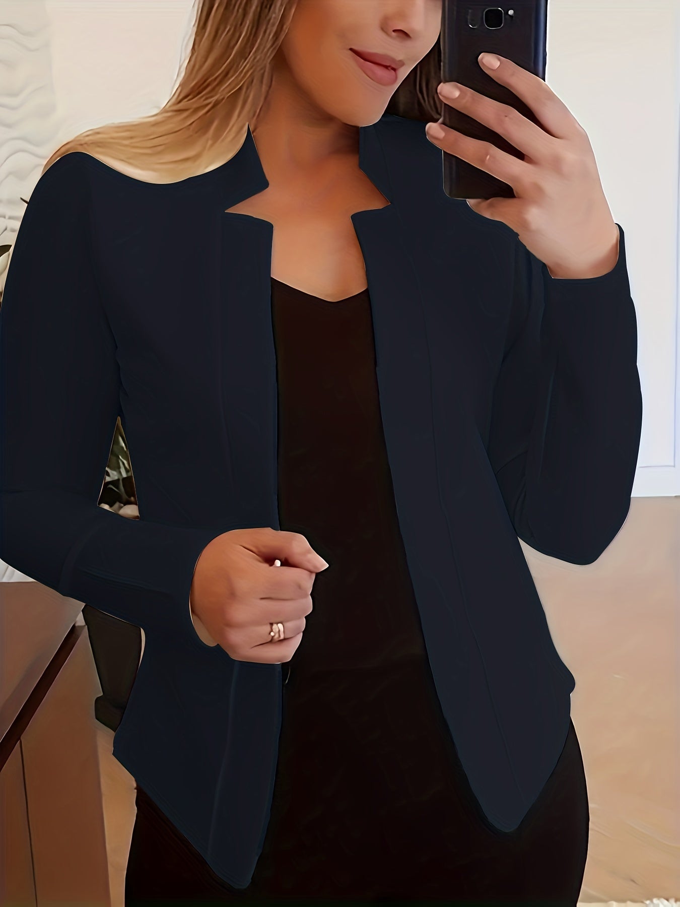  Blazer Women's Plus Solid Split Lapel Collar Open Front