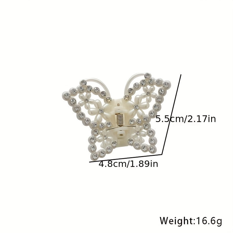 Butterfly Rhinestone Hair Claw Faux Pearl Hair Accessories