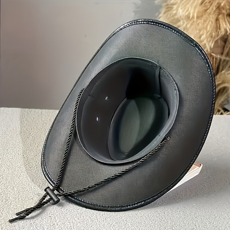 Leather Cowboy Hat With Belt Decor for Outdoor Activities