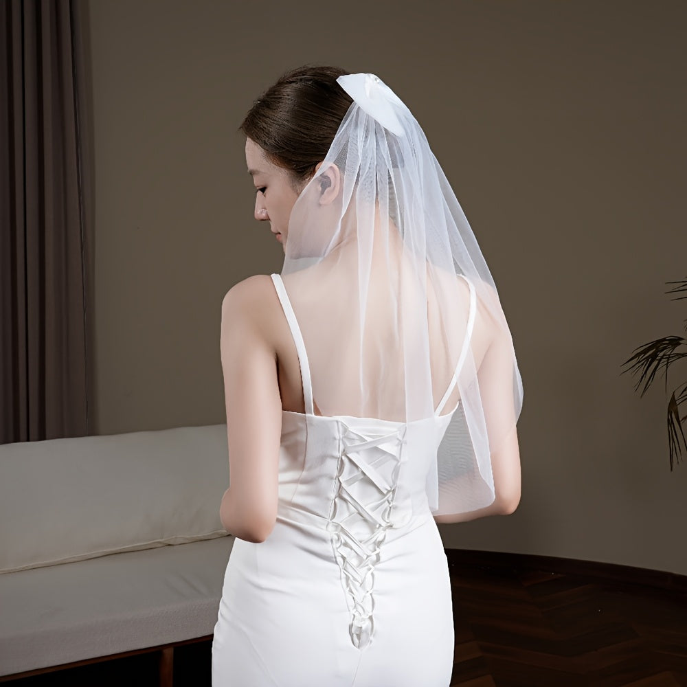 Butterfly Bow Bridal Veil Polyester Tulle Wedding Head Veil