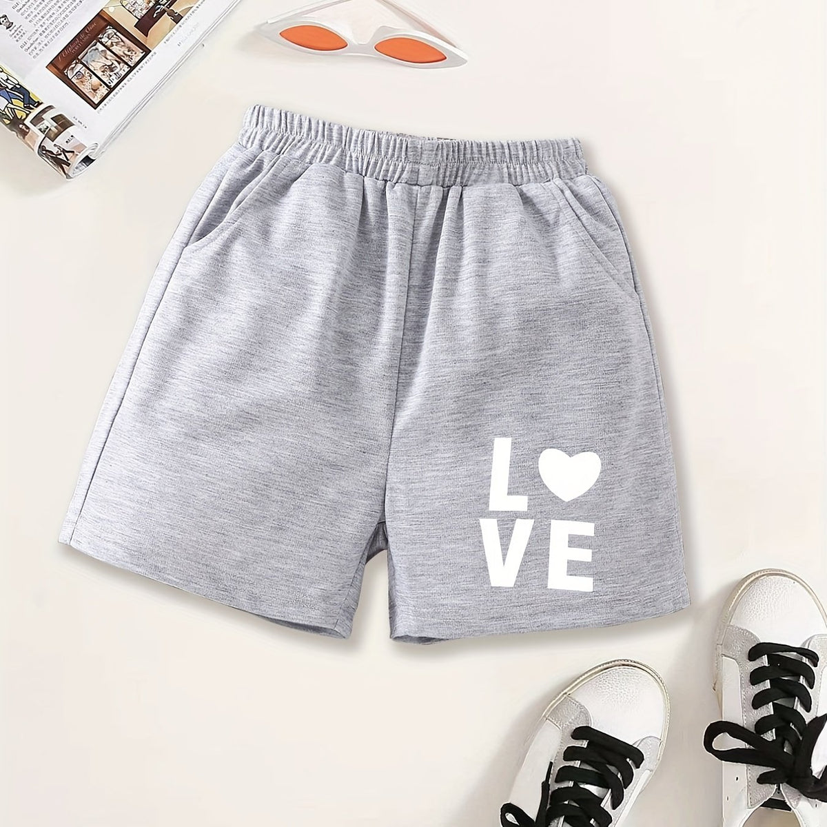 Girls LOVE Print Sweat Shorts Elastic Waist Work Out Shorts