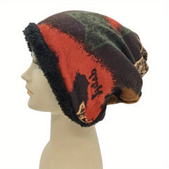 Vintage Pentagram Print Beanie Cap Warm Plush Knit Hat Women Chemo Hat