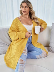  Casual Cardigan Women's Plus Solid Jacquard Long Sleeve Knit Cardigan