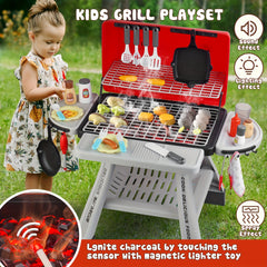 Kids BBQ Grill Playset, Realistic Sound & Light, Portable Role Play Toy