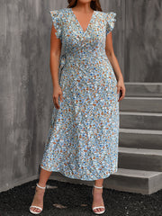  Ditsy Floral Print Butterfly Sleeve Maxi Dress
