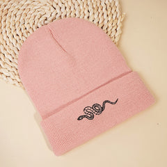 Snake Embroidered Beanie Hat for Women Christmas Gift