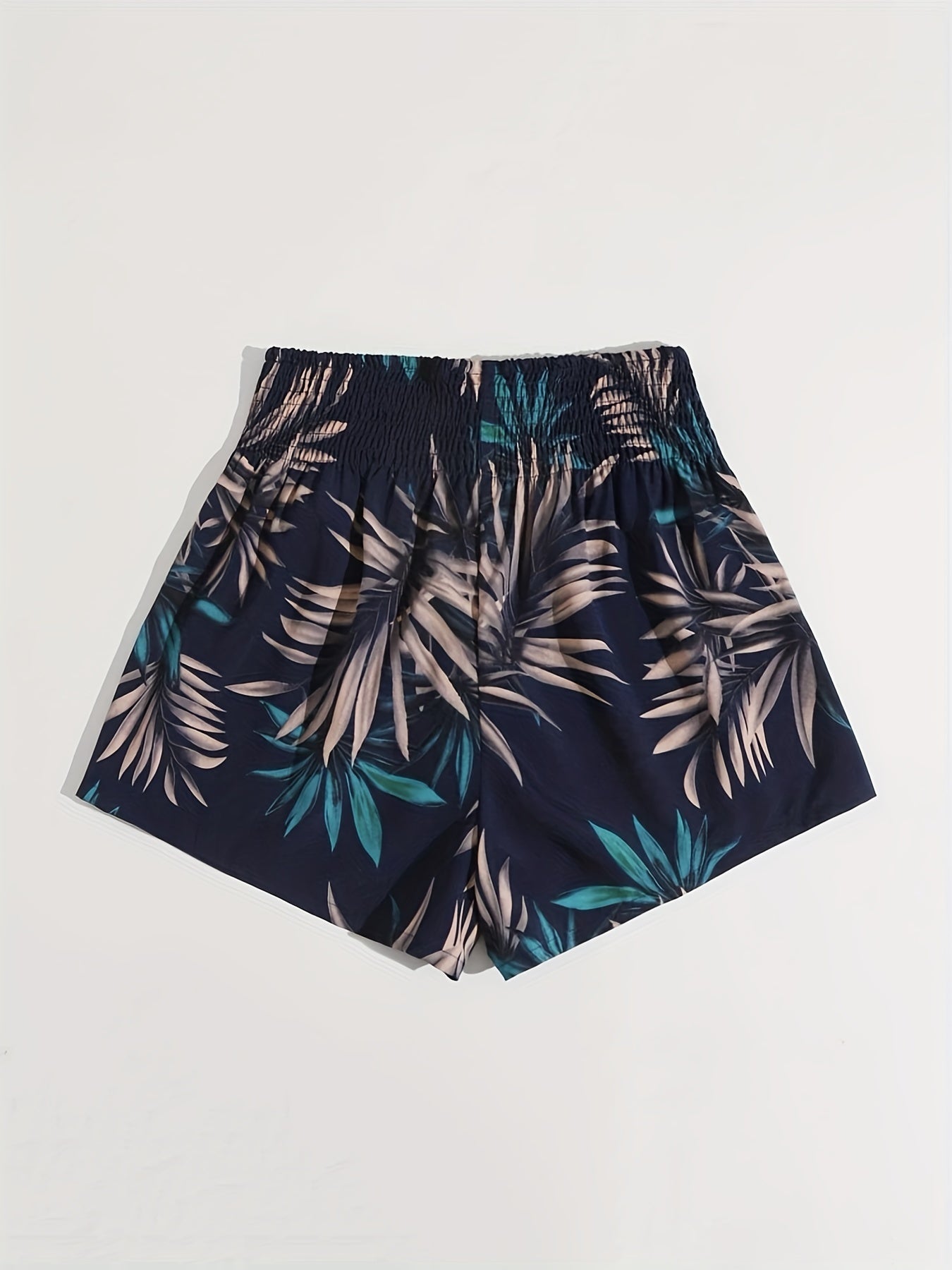 Tropical Print Smocked Waist Shorts Women's Casual Shorts