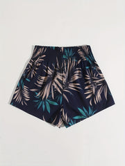 Tropical Print Smocked Waist Shorts Women's Casual Shorts