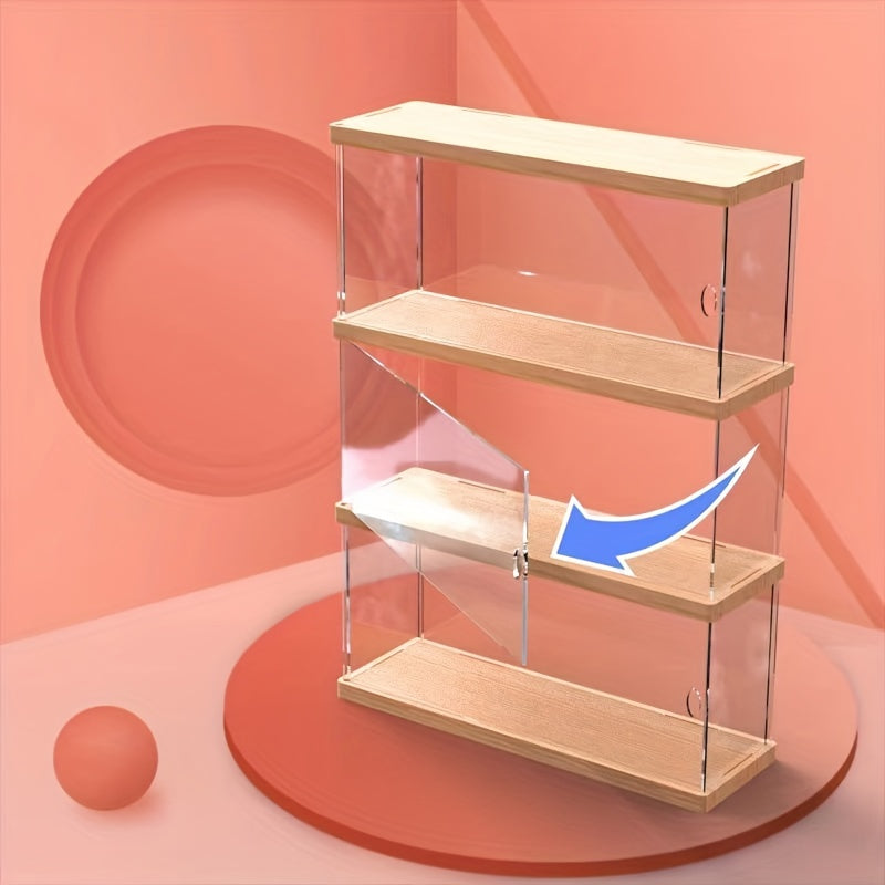 1pc Solid Wood & Acrylic Display Box Clear Dustproof Model Organizer