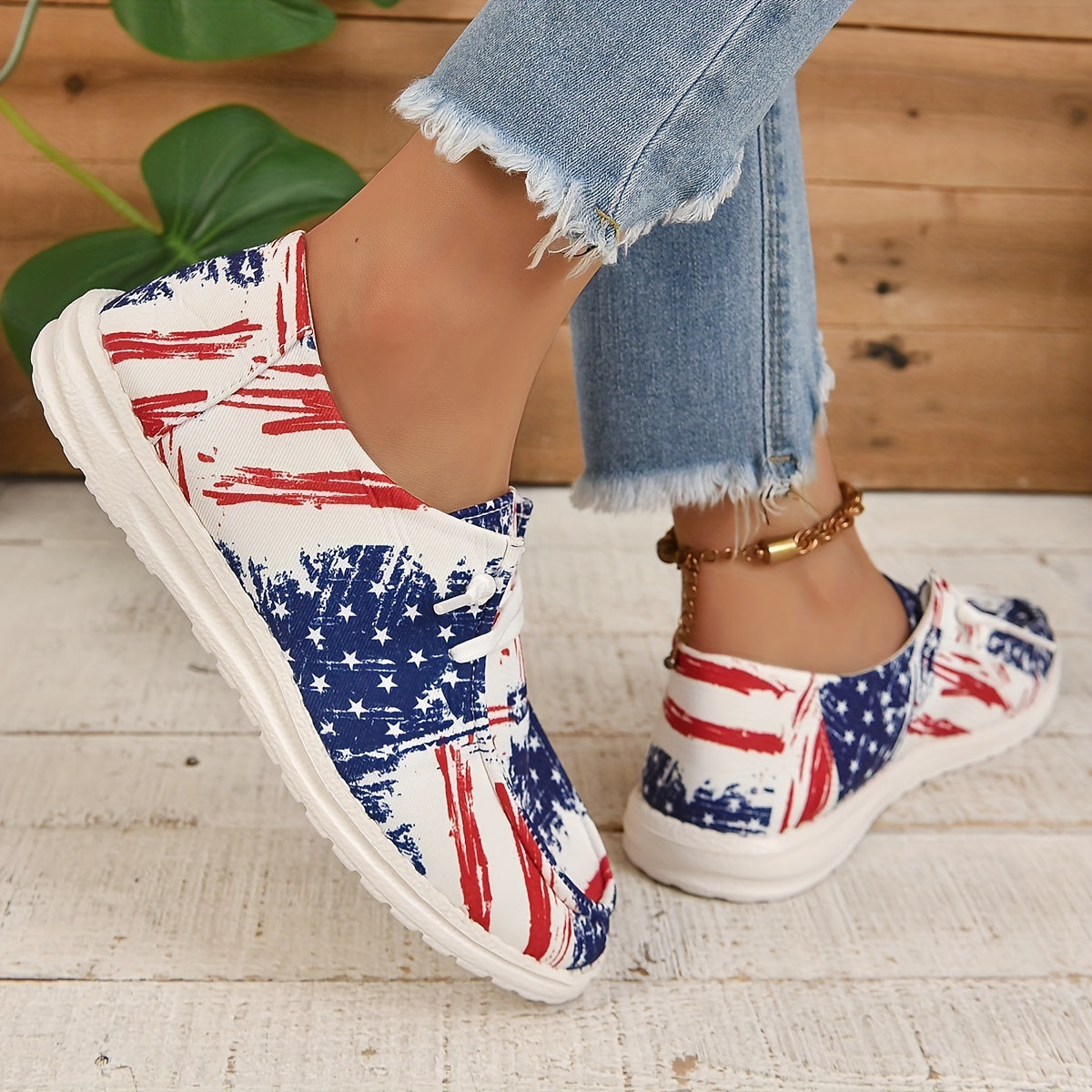 Women's Star Pattern Canvas Shoes Casual Lace Up Flat Loafers Lightweight