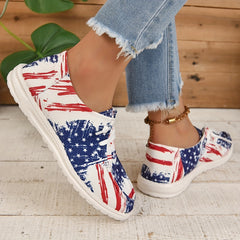 Women's Flag Print Patriotic Flats Non Slip Canvas Shoes