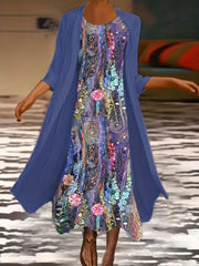 Women's Plus Floral Print Tank Dress & Long Sleeve Coat Set