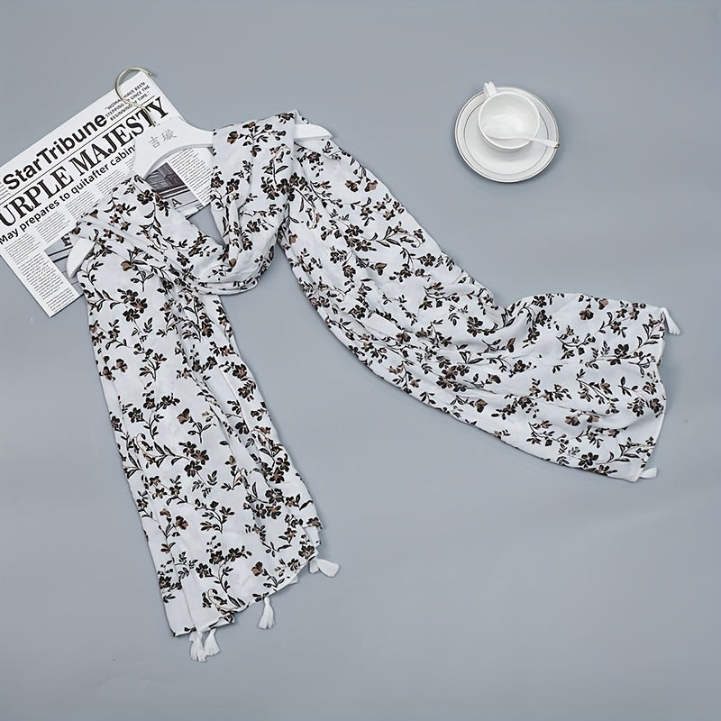 Floral Print Scarf Hijab Casual Tassel Shawl Windproof Head Wrap