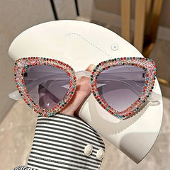 Heart Cat Eye Sunglasses Glitter Rhinestone UV400 Sun Shades
