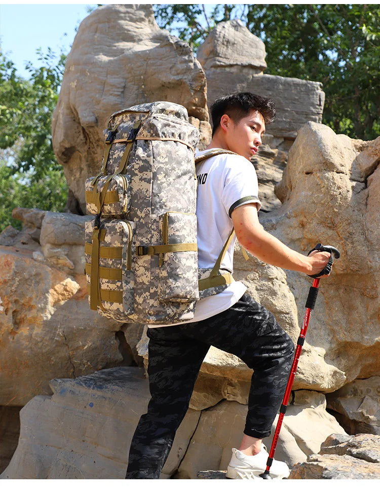 80L Waterproof Molle Camo Tactical Backpack Military Hiking Camping Travel Rucks