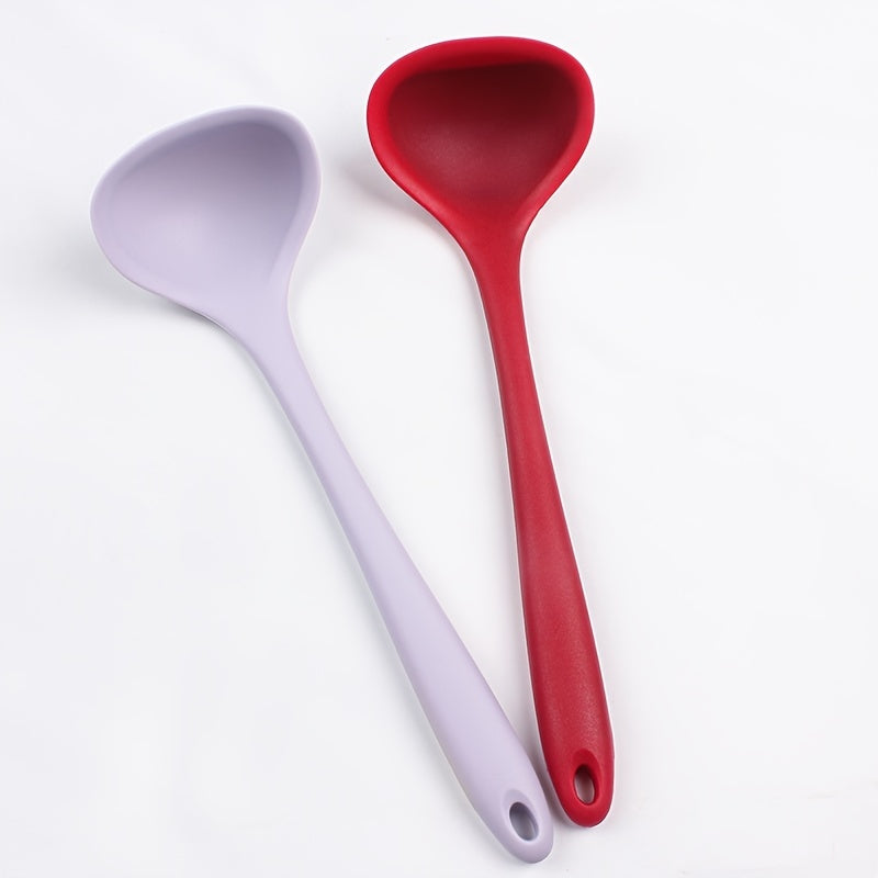 Silicone Long Handle Soup Spoon High Temp Resistant Non Stick Easy Clean