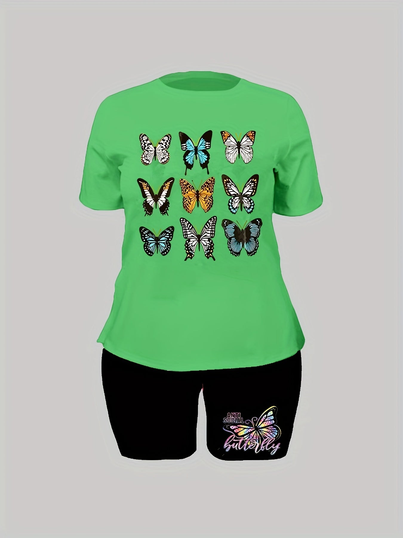  Butterfly Print Tee & Shorts Set