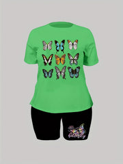  Butterfly Print Tee & Shorts Set