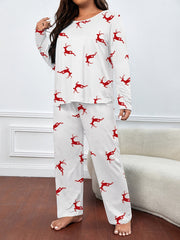 Christmas Casual Pajama Set Elk Print Tee & Pants 2 Piece