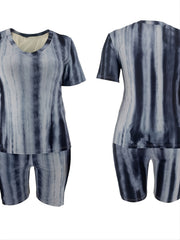  Print Top & High Waist Shorts Set Women's Plus Casual Two Pieces