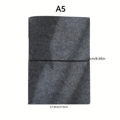 Dark Grey Felt Notepad Binder Cover, Portable Account Book Travel Journal