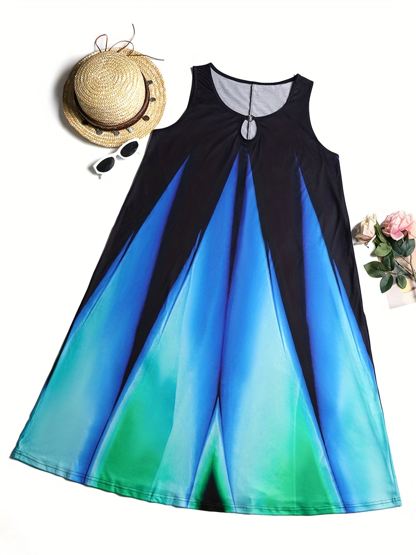  Boho Dress Women's Plus Random Ombre Print Round Neck
