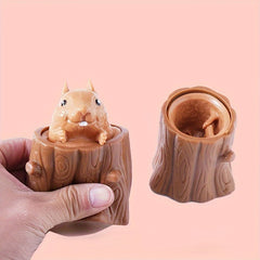 Squirrel Tree Stump Stress Relief Squeeze Toy & Desk Pen Holder
