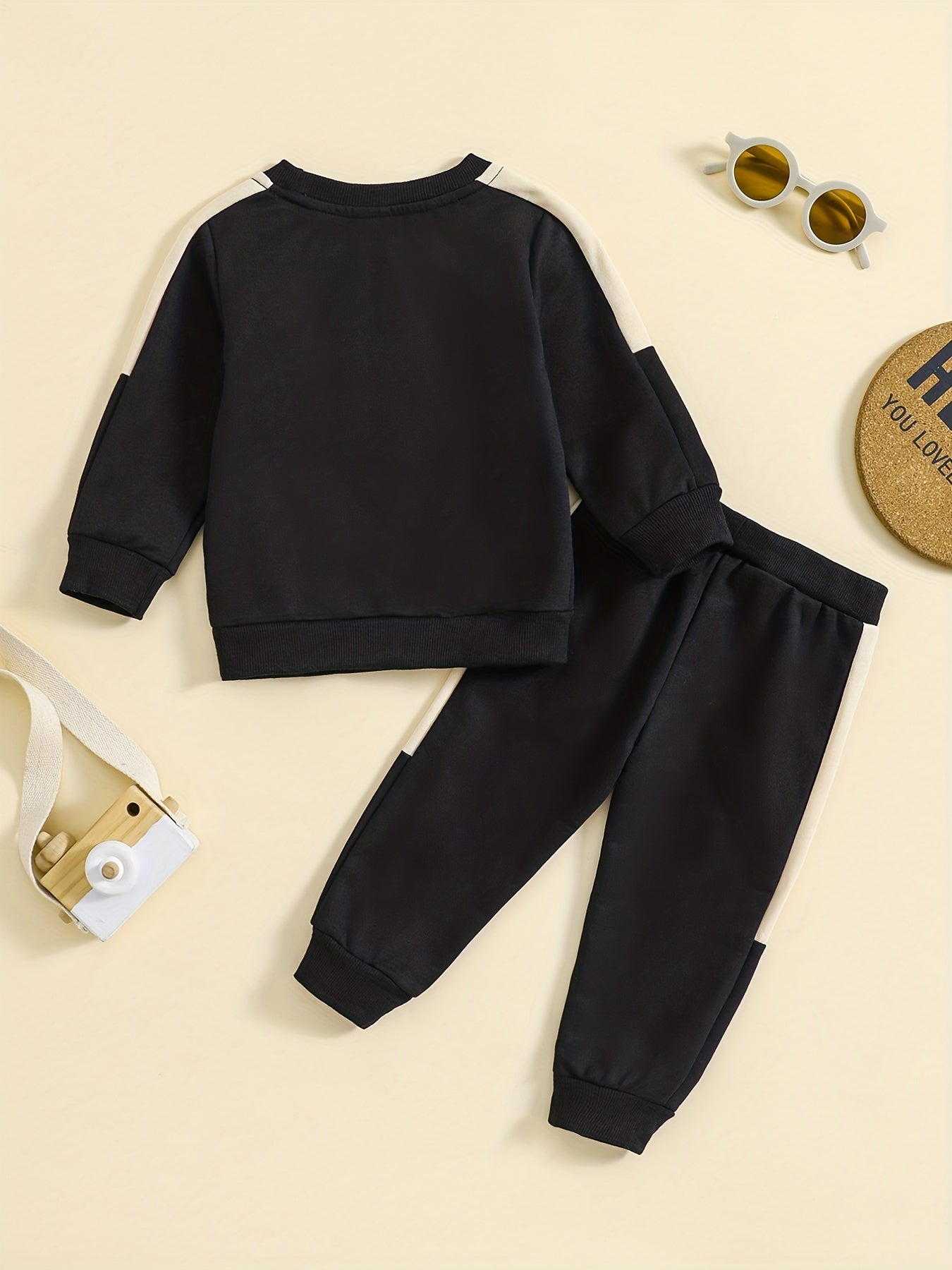 Boys Block Sweatshirt Top Trousers Set for Autumn Winter