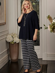  Women's 2 Piece Set Top & Chevron Print Pan