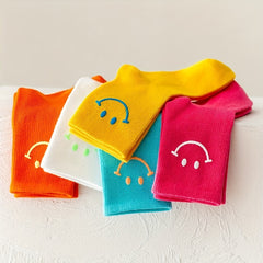 5pairs Kids Smiley Face Pattern Socks for Girls