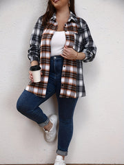  Colorblock Plaid Print Long Sleeve Blouse