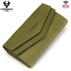 Women's Envelope Clutch Wallet Top Grain Leather Buckle Closure