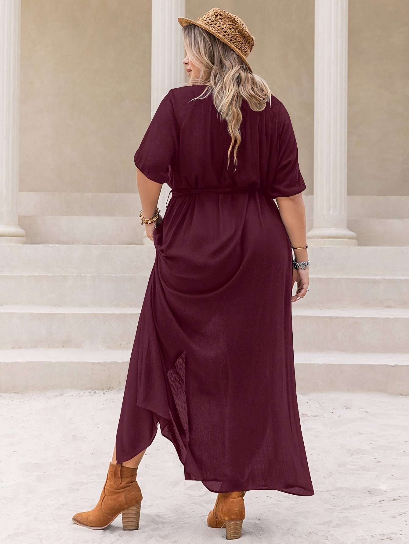  Casual Dress Women's Plus Solid Button Up Short Sleeve
