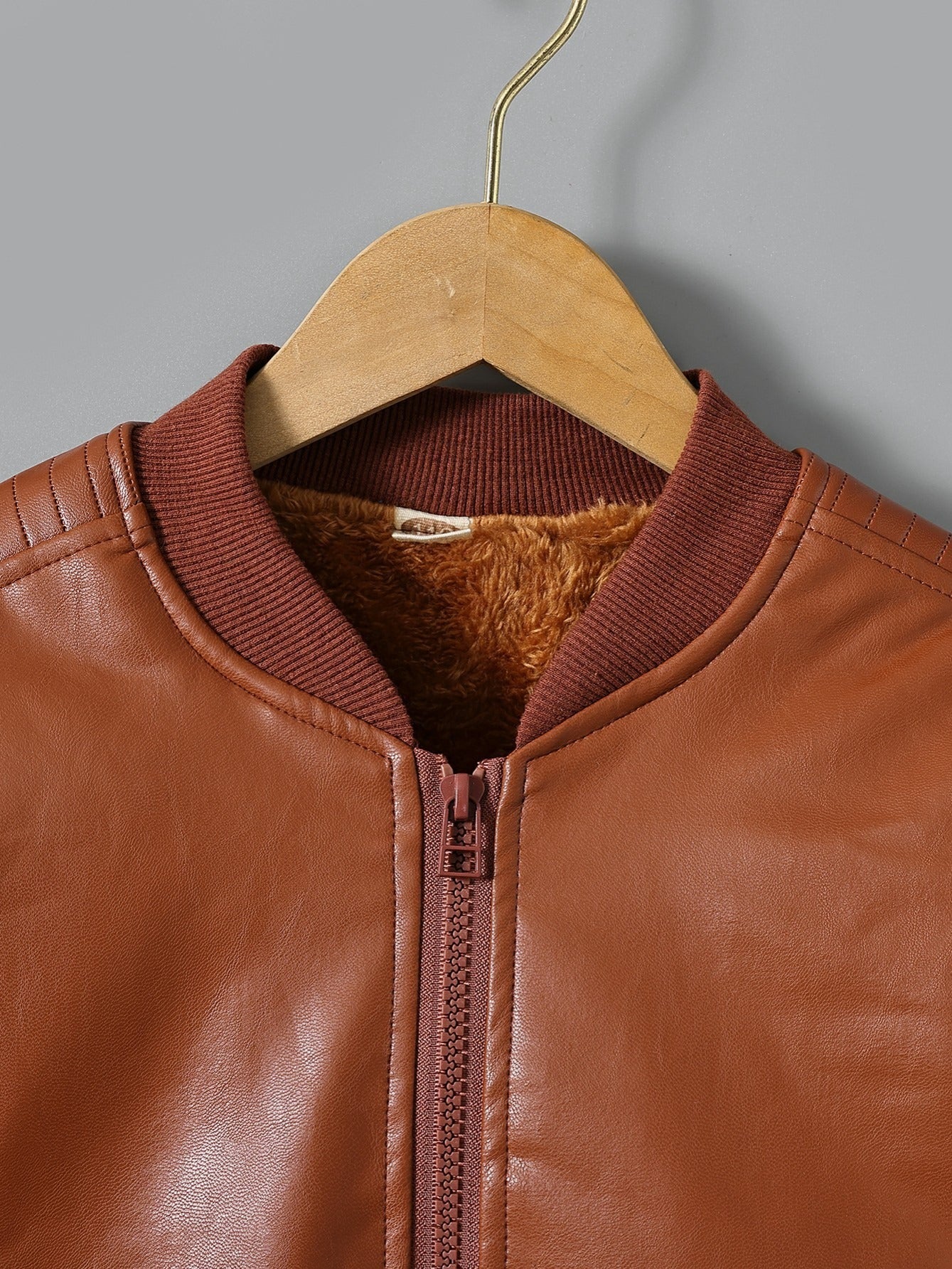 Boys Fleece Zipper Leather Jacket