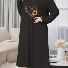  Casual Nightdress Leopard Print Long Sleeve Tee Sleep Dress