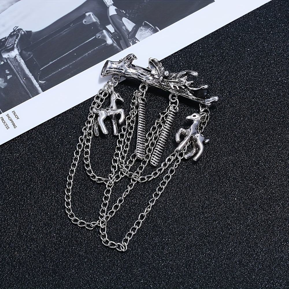 Vintage Branch Horse Comb Deer Pendant Brooch Pin