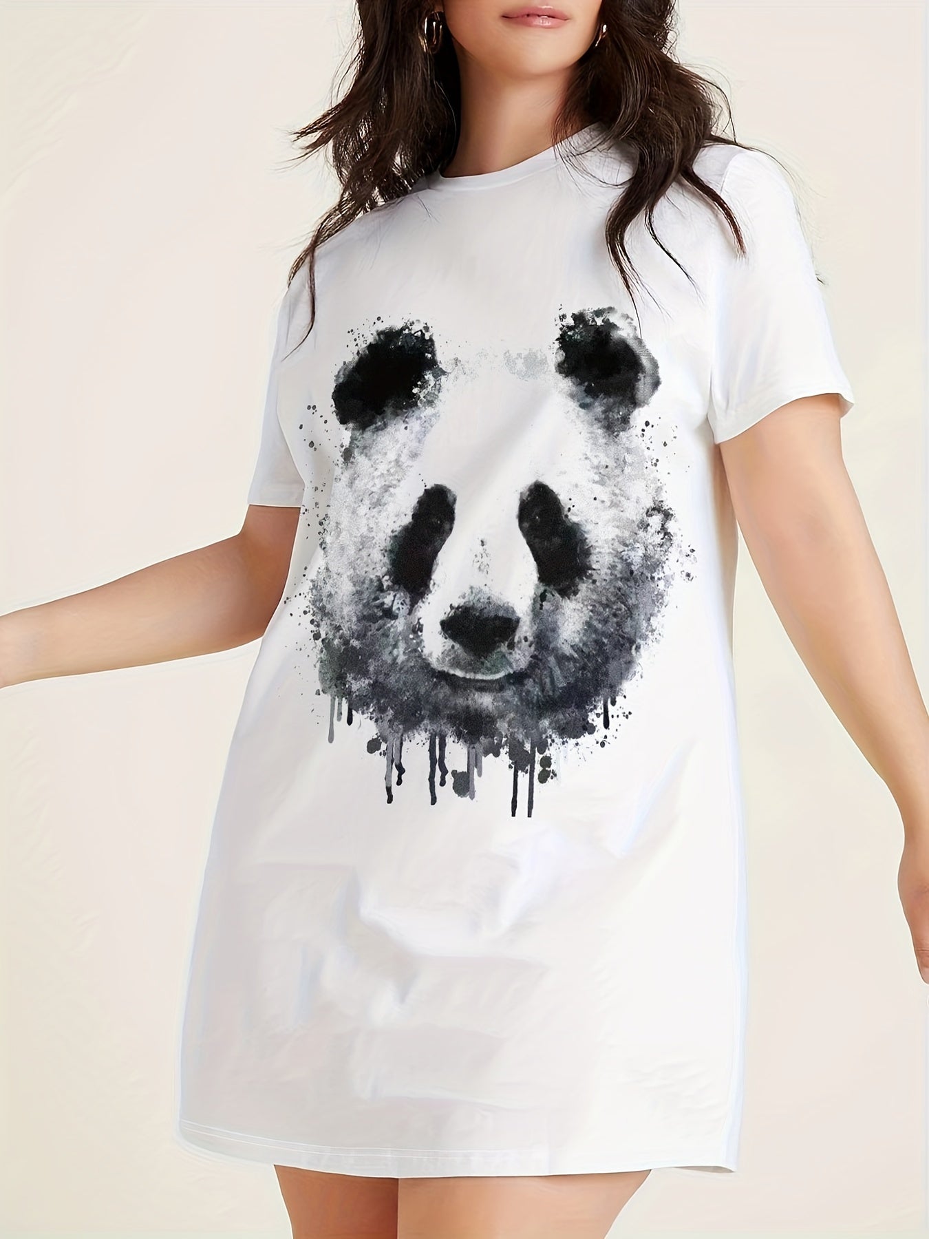 Casual Dress Women's Plus Panda Print Tee Dress
