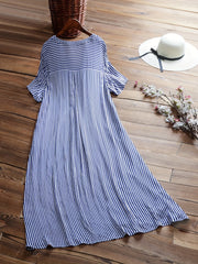  Stripe Print Short Sleeve Casual Dress