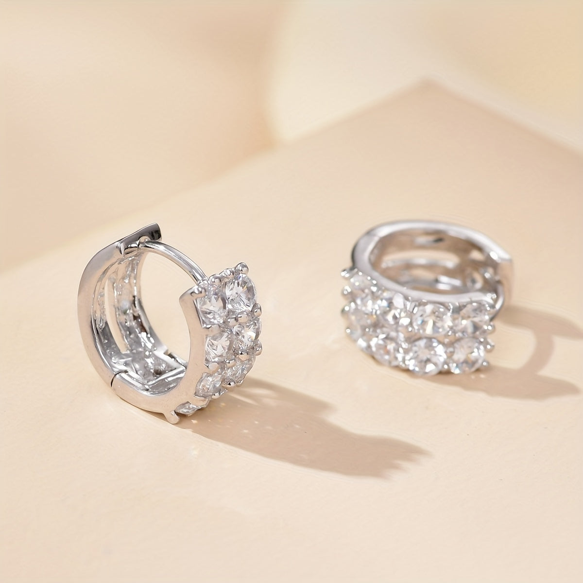 Double Row Sparkle Silver Earrings for Women