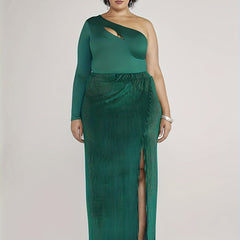  Ribbed Velvet High Rise Side Split Skirt