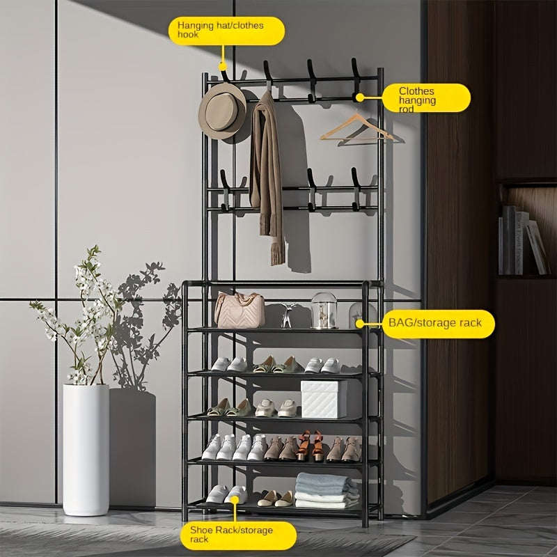 Coat Rack Shoe Storage Shelf Vertical Hanging Clothes Stand