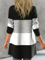  Colorblock Long Sleeve Open Front Cardigan