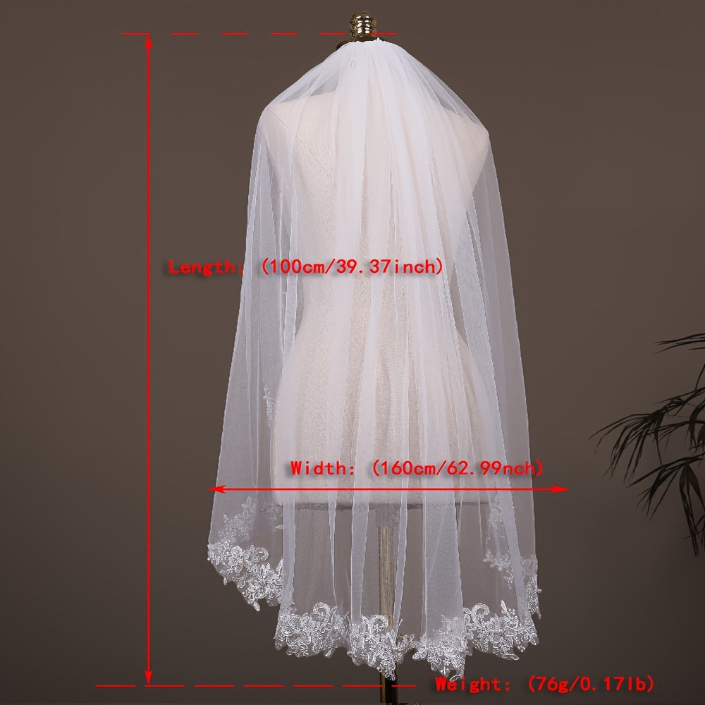 Romantic Bridal Veil with Lace and Faux Pearls