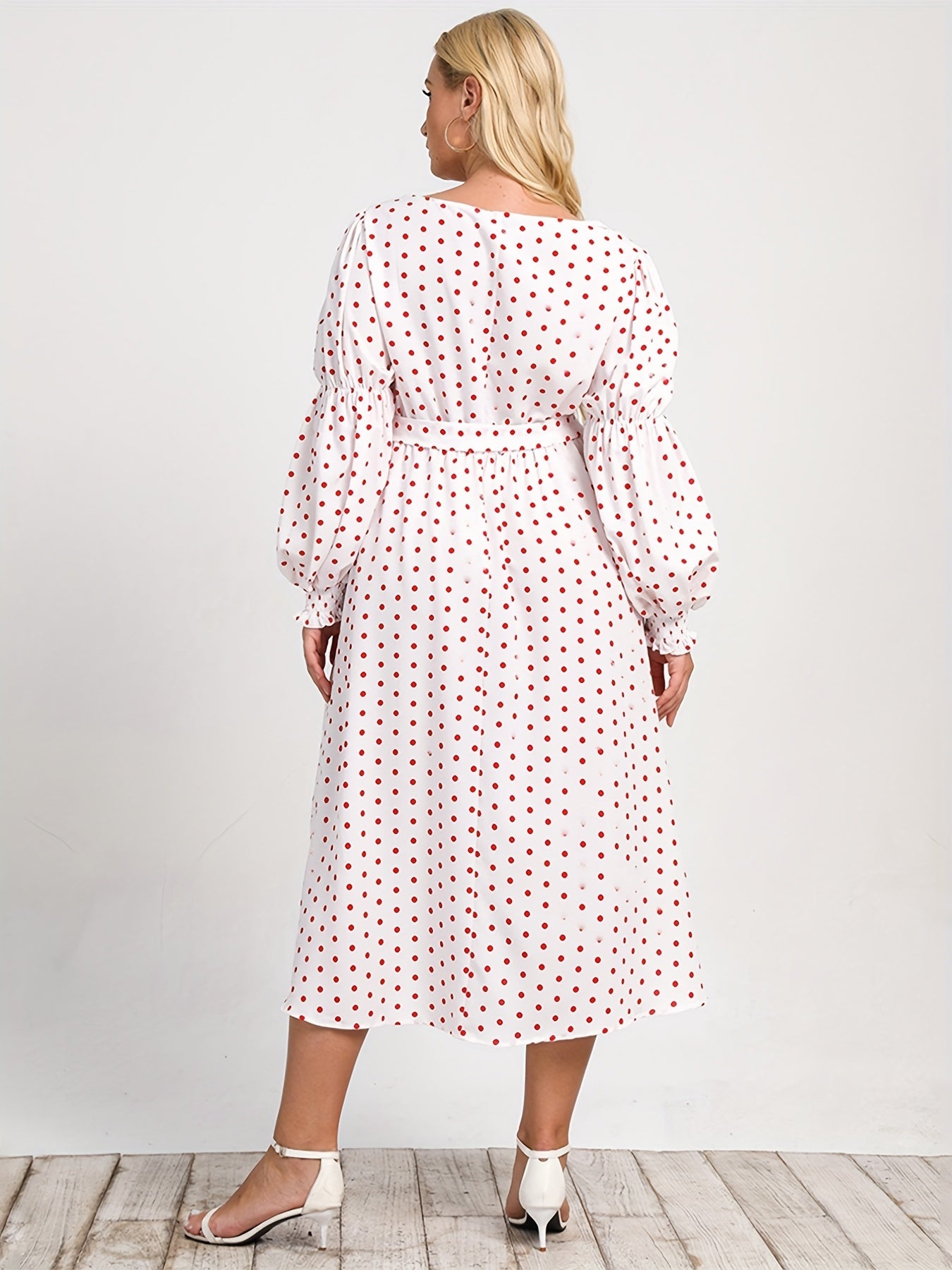  Boho Dress Polka Dot Sweetheart Neck Dress