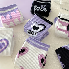 7 Pairs Heart Print Socks Comfy & All match Street Socks Women's Stockings