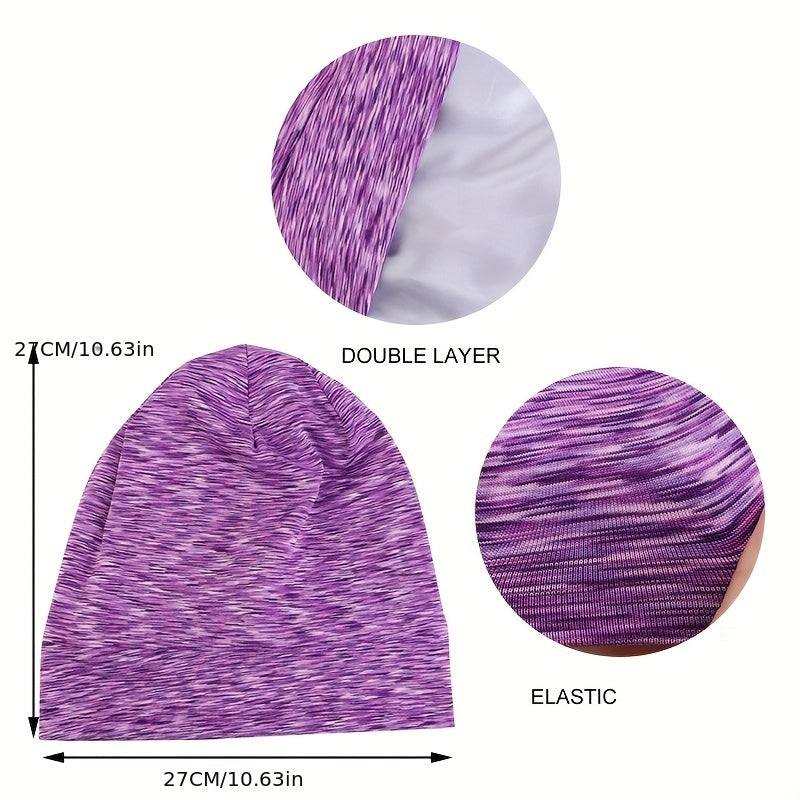Satin Lined Beanie Cap Mixed Head Wrap Soft Elastic Turban Cap