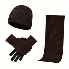 Thick Knit Hat Scarf Gloves Set Men Women
