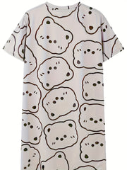 Bear Print NightDress Short Sleeve Pajama Dress